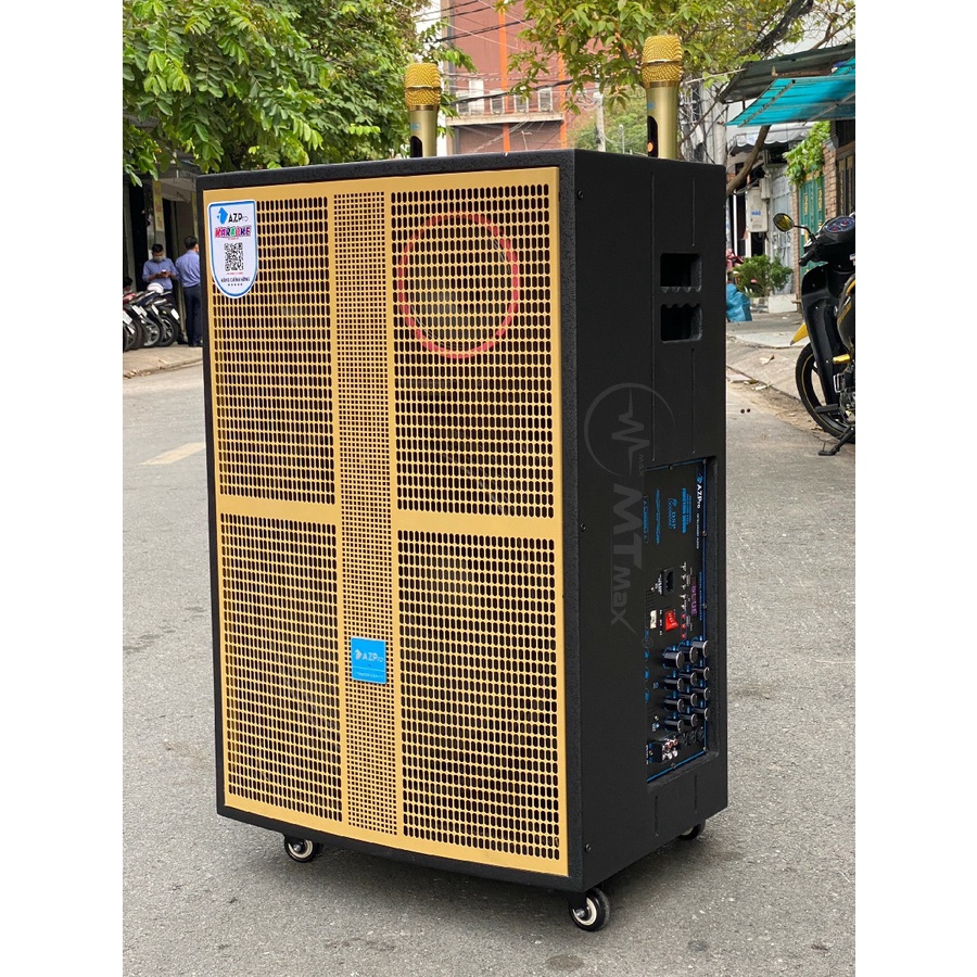 Loa kéo di động AZPro AZ18 - Loa karaoke 3 đường tiếng bass 5 tấc - Công suất lên đến 1400W - Kèm 2 micro không dây UHF