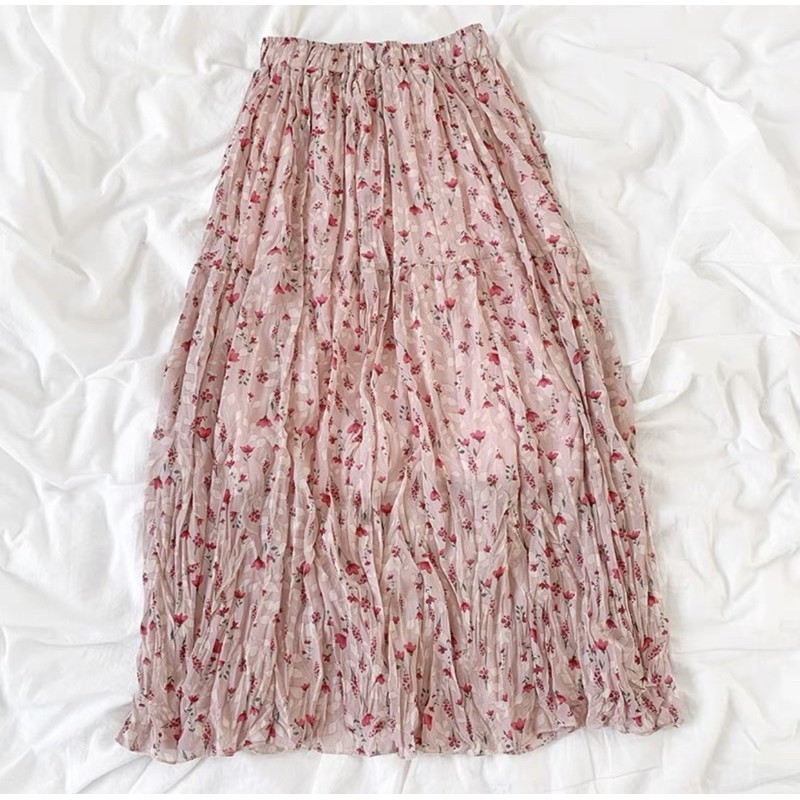 Chân váy hoa nhí dập li màu hồng | BigBuy360 - bigbuy360.vn