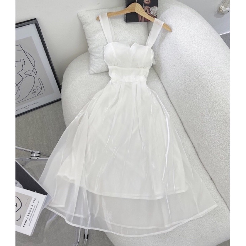 ĐẦM MIDI 2S TRẮNG BO EO sp000031