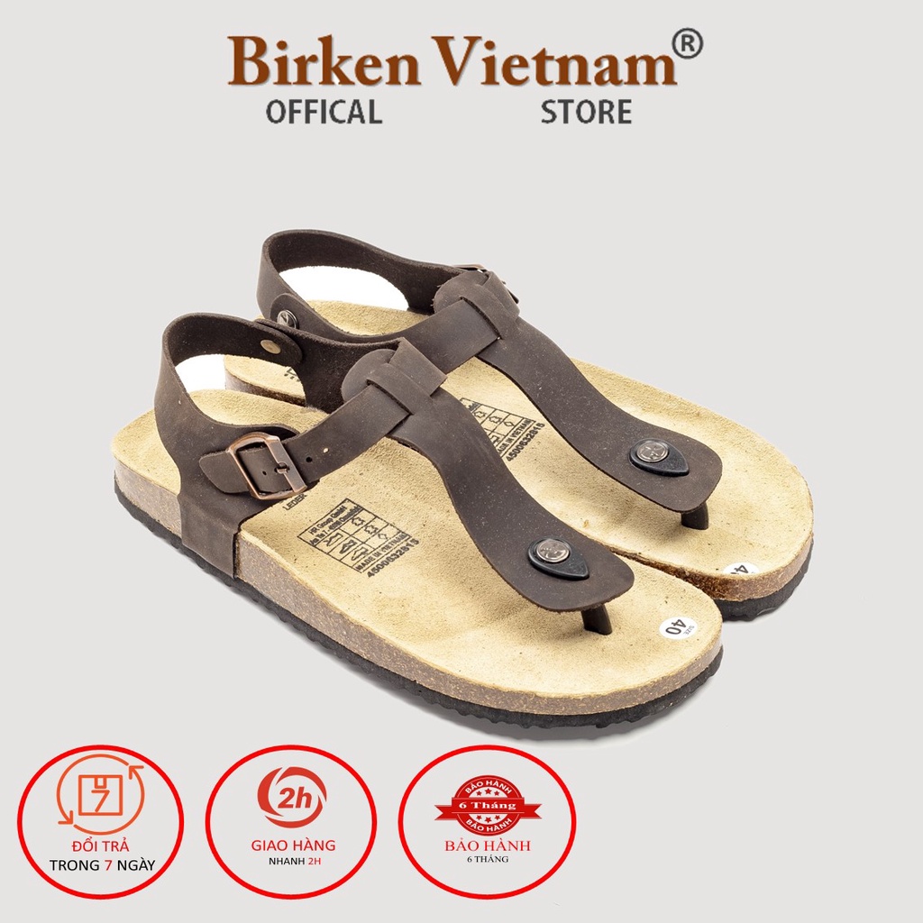 Mã D10 Sandal DA BÒ Đế Trấu Quai Tách Ngón Unisex Birken Vietnam Bioline