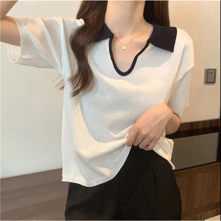 NUZIRO Áo polo  tay ngắn dáng rộng thời trang cho nữ