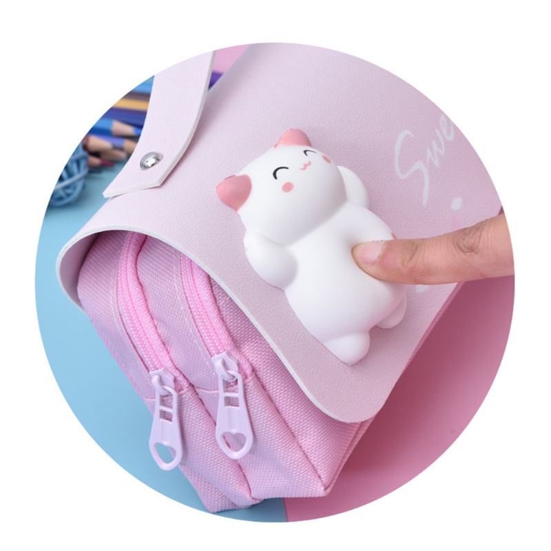 Túi Đựng Bút 3 Ngăn Sức Chứa Lớn Có Khóa Kéo Tiện Dụng Cho Bé