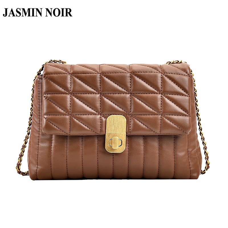Túi Đeo JASMIN NOIR Chéo Họa Tiết Kẻ Sọc Phối Dây Xích Chần Bông Cho