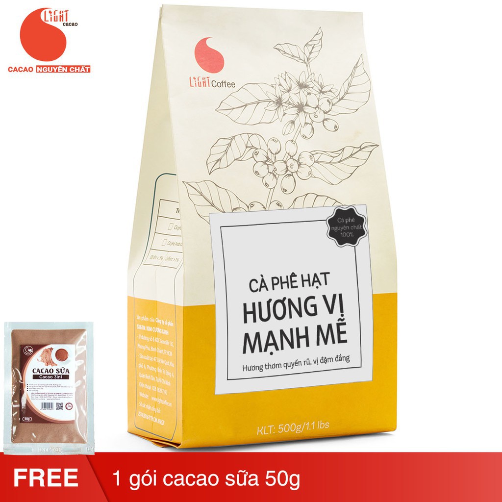 Cà phê hạt nguyên chất 100% - Hương vị mạnh mẽ 500gr - Light Coffee - Cà phê nội địa giá rẻ