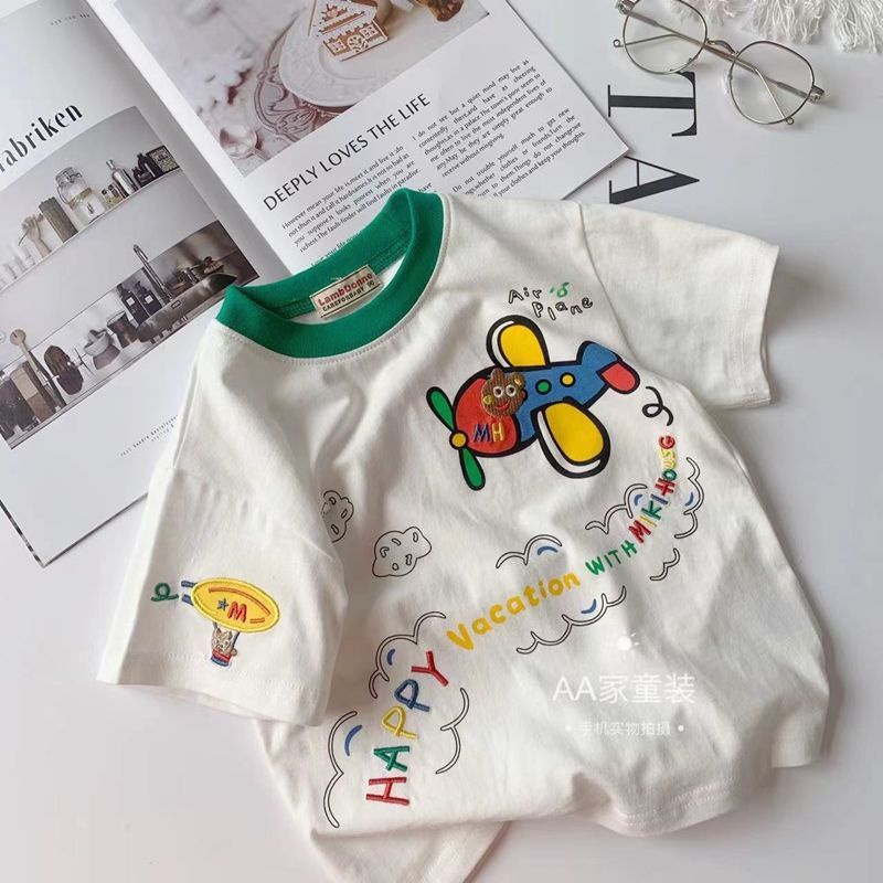 Áo Thun 100% Cotton Nguyên Chất Tay Ngắn Dáng Rộng Thời Trang Mùa Hè Phong Cách Hàn Quốc Dành Cho Bé Trai Và Bé Gái 2022