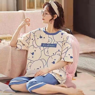 Đồ bộ nữ dễ thương, pyjama, bộ ngủ cotton thun co giãn mặc nhà tay cộc quần lửng mùa hè chất vải mềm mịn thoáng khí L02