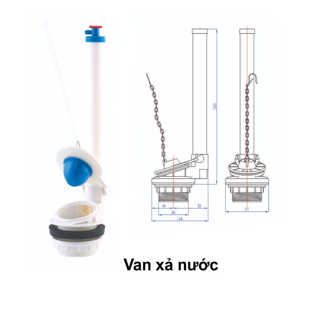 [Hàng loại 1] Bộ xả bồn cầu 1 nút nhấn, dùng cho bồn cầu loại 2 khối, đẩy đủ phụ kiện lắp ráp