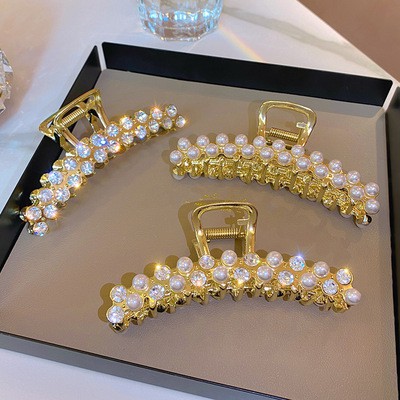 Kẹp tóc kim loại đính ngọc trai giả thời trang phong cách Hàn Quốc