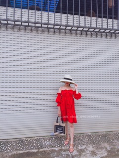Đầm bẹt vai phối nút
