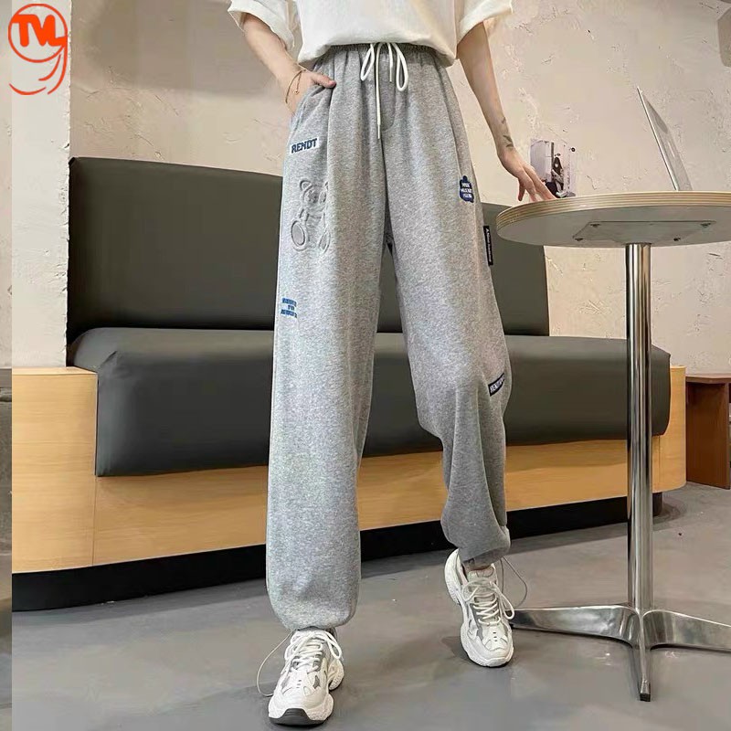 Quần jogger nữ TVL1999, quần dài nữ dập nổi hình panda dây rút điều chỉnh chốt gấu mặc được 2 kiểu bo gấu hoặc để suông