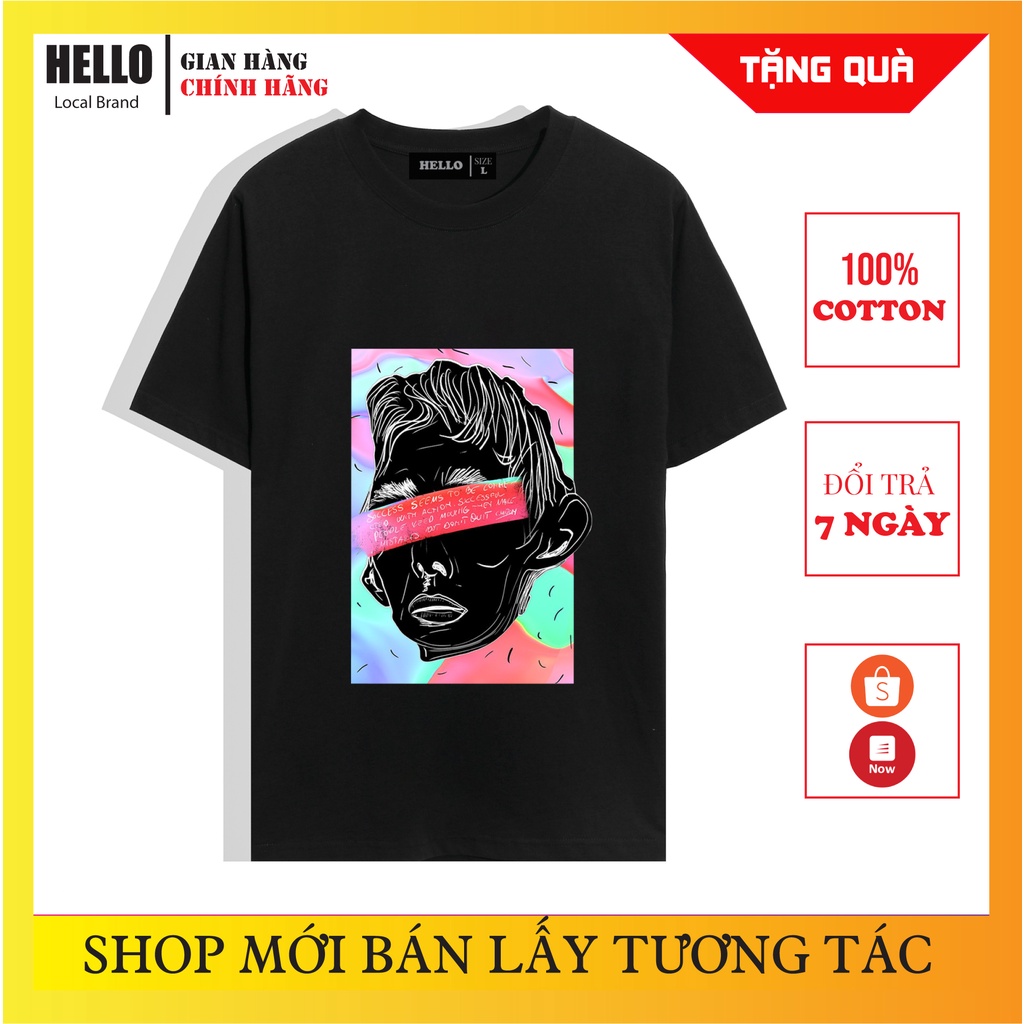 Áo thun Nam Nữ tay lỡ Unisex áo phông form rộng, Phông Đen Trắng in hình Hello Baugasm Tóc Bạc_Ap56