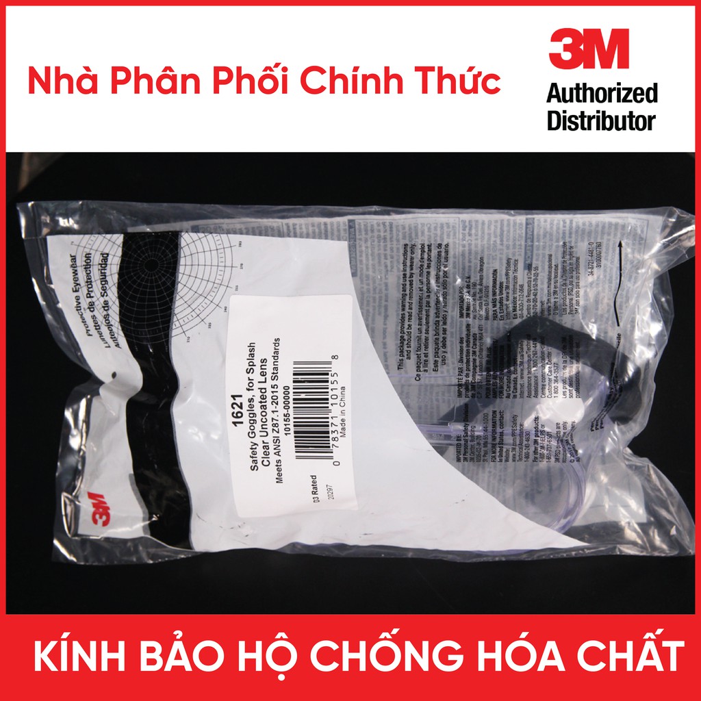 Kính Bảo Hộ Chống Hóa Chất Đeo Ngoài Kính Cận 3M 1621