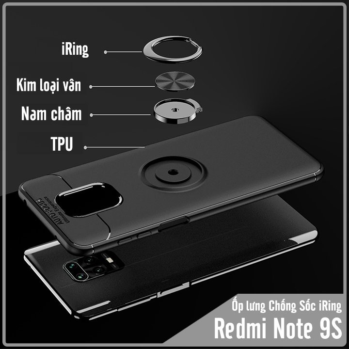 Ốp lưng Xiaomi Redmi Note 9S chống sốc iRing Auto Focus - 3 màu