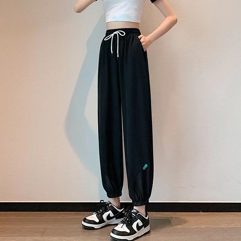 Quần Thể Thao Harem Bằng Lụa Lạnh Mỏng Dáng Rộng Dài Đến Mắt Cá Chân Phối Lưới Nhanh Khô