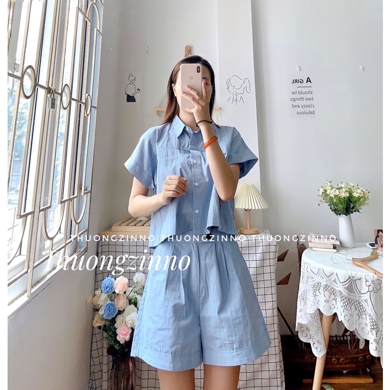 [Ảnh thật/Video]Set áo croptop kaki kèm quần cực ngầu Set bộ Ulzzang phong cách Hàn Quốc