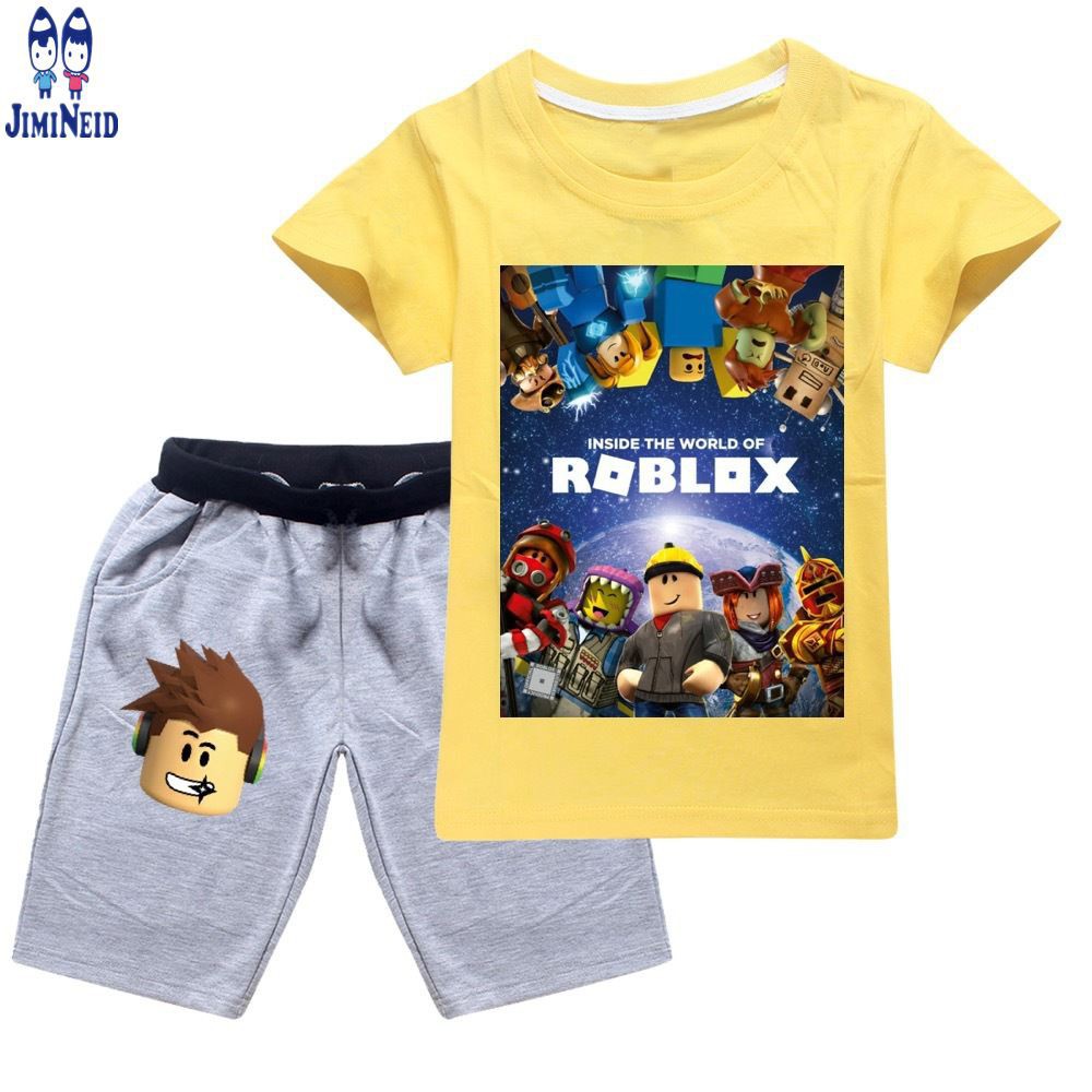 【JD】In stock ROBLOX Cartoon 2pcs/set Cute Baby Boy Suit Short Sleeve T shirt+Shorts Kids Tops Boys Girls