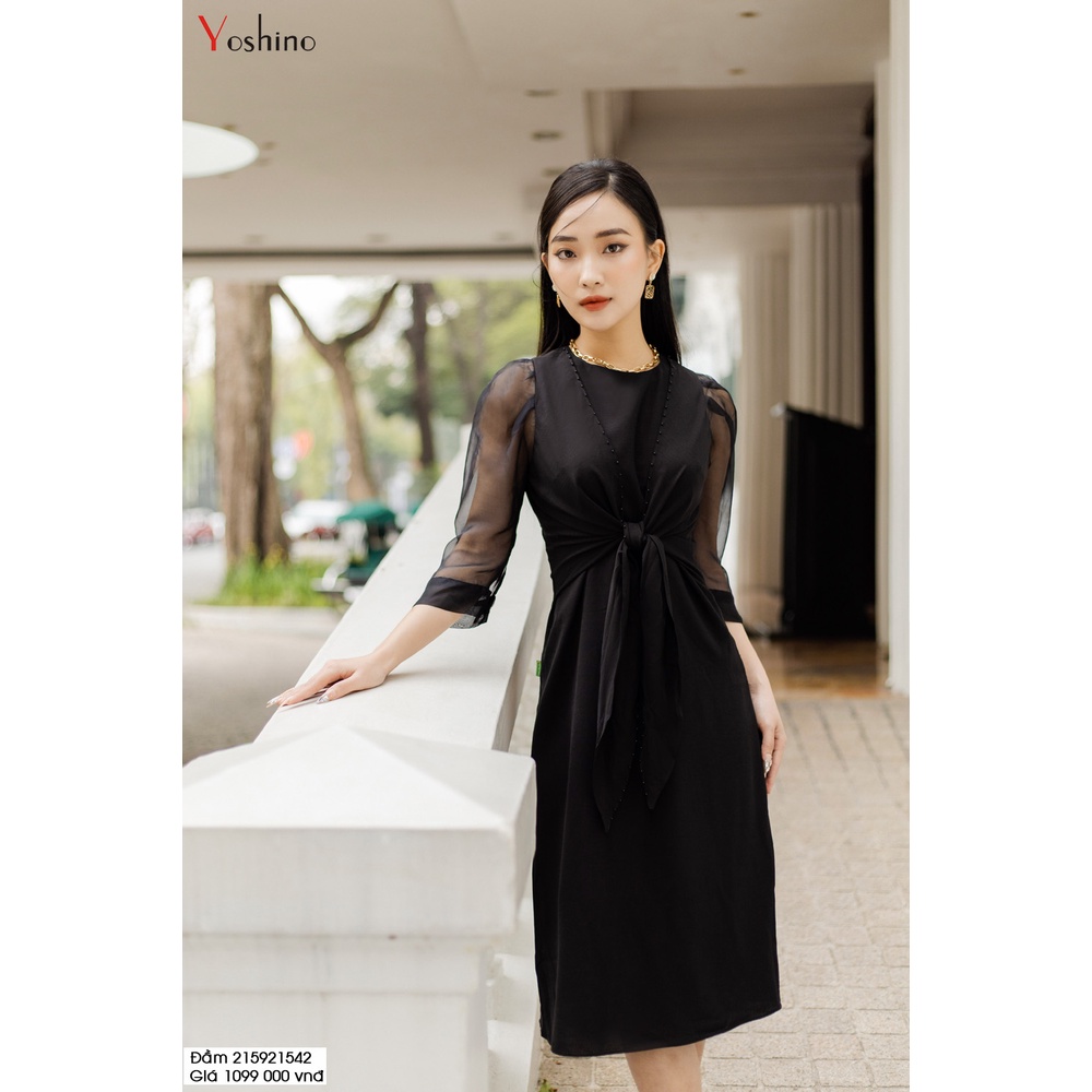Đầm đen thắt dây eo YOSHINO đi làm đi chơi thanh lịch 215921542