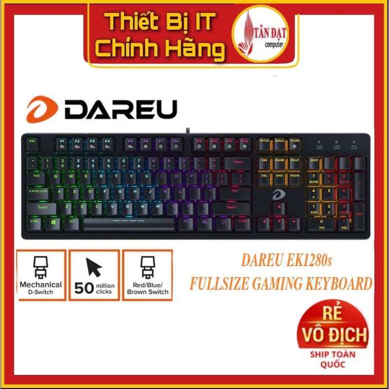 Bàn phím cơ Gaming DAREU EK1280s 104KEY- Chính hãng mới 100%- Mai hoàng