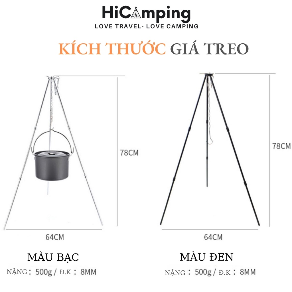 [Freeship] Combo Giá treo 3 chân và nồi treo dùng cho nấu ăn cắm trại du lịch dã ngoại siêu gọn nhẹ