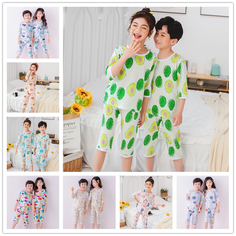 Bộ Đồ Ngủ Cotton Tay 3 / 4 90-150cm Thời Trang Xuân Hè Cho Bé Gái