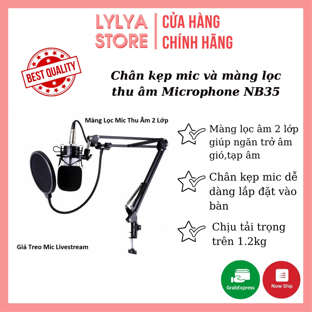 Chân kẹp mic và màng lọc thu âm Microphone NB35 - Giá đỡ kẹp bàn gắn micro livestream