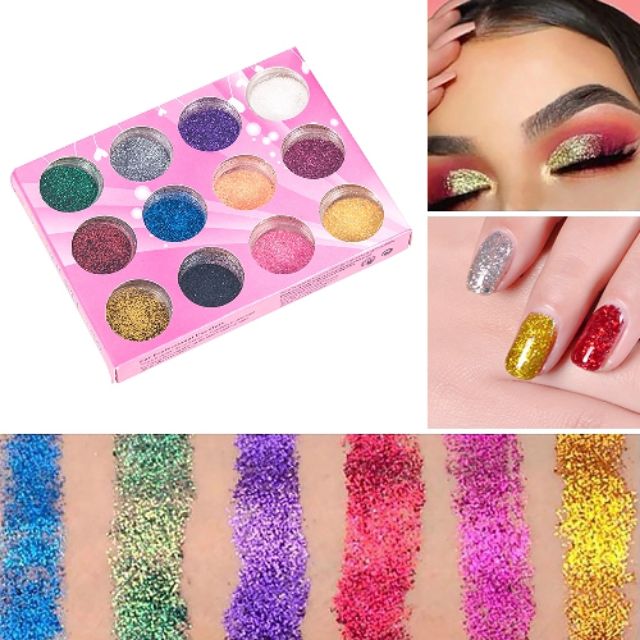 Bộ 12 hủ kim tuyến trang trí móng, make up, DIY.