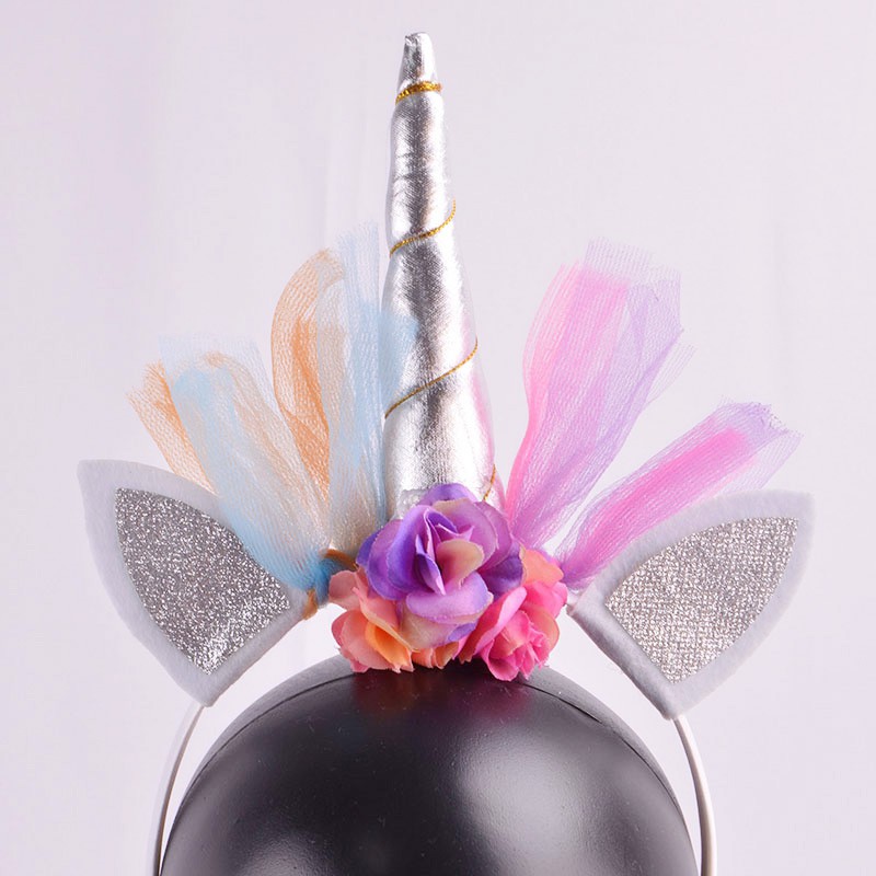 Băng đô phối hình sừng kỳ lân màu cầu vồng dễ thương dành cho bé