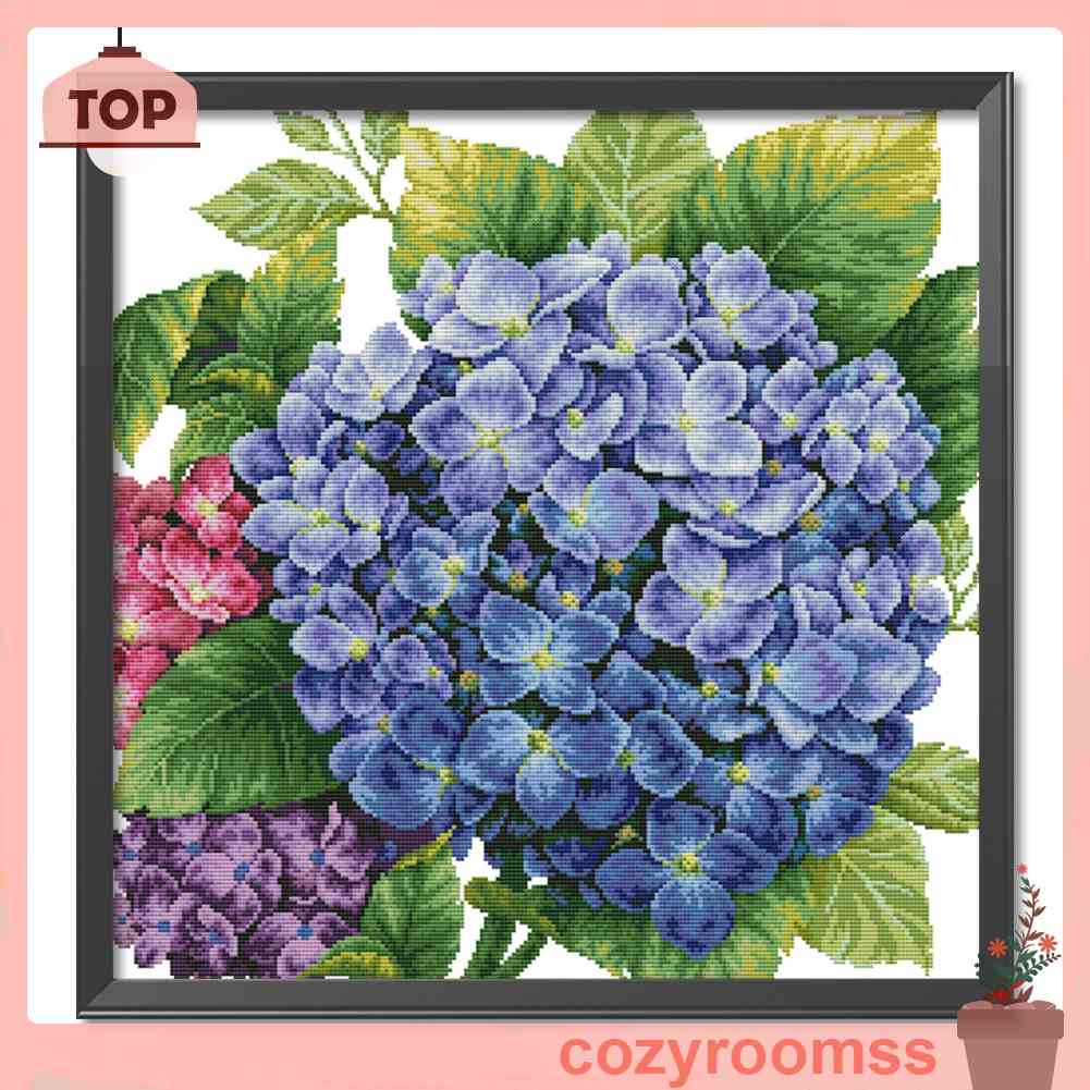Tranh Thêu Chữ Thập Trang Trí Hình Hoa Cẩm Tú Cầu 14CT 2 Dây Cotton