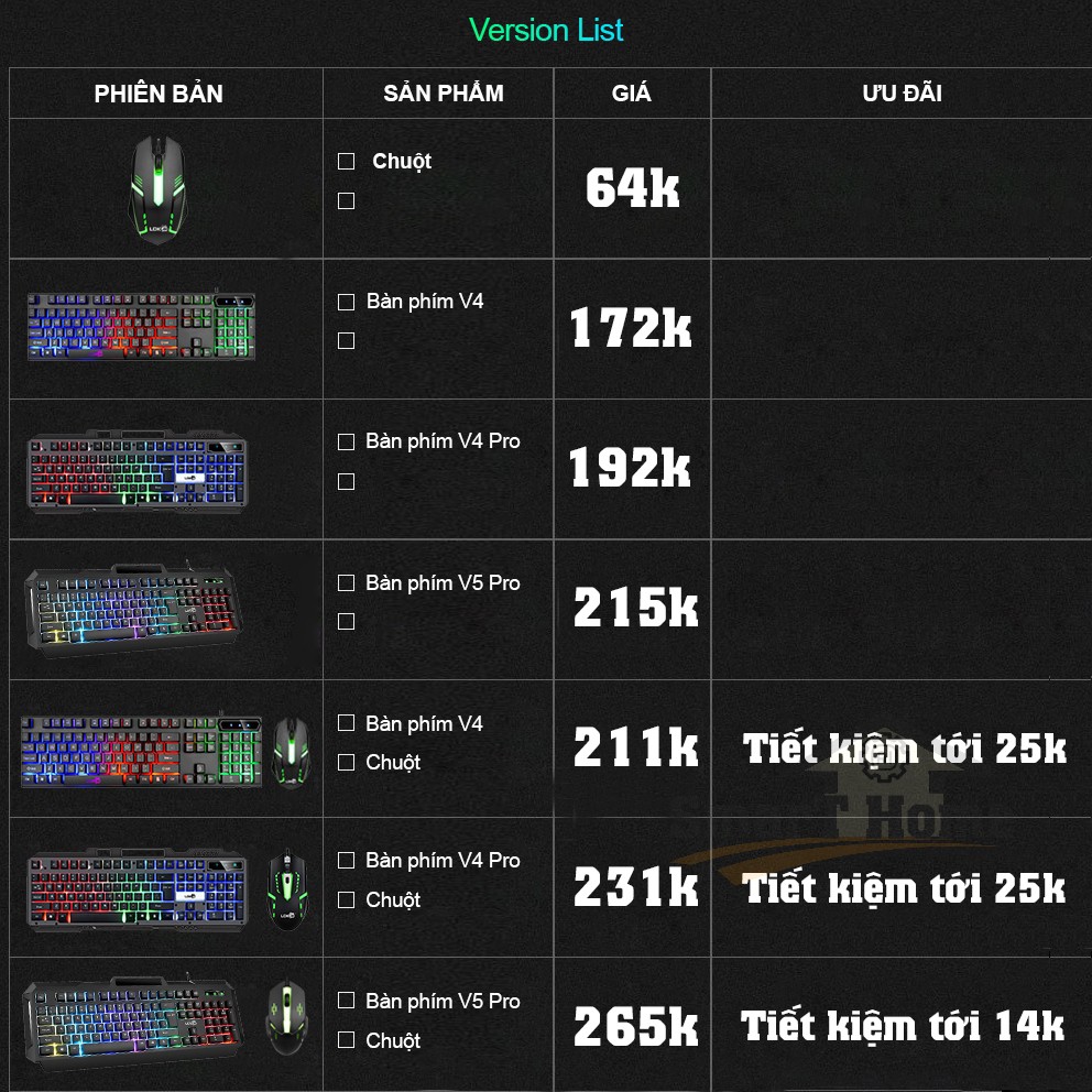 Bàn Phím Máy Tính V4-V5 Pro , Bộ Bàn Phím Chuột LDK V4-V5 Pro Có Dây / Đèn LED Gaming / Thiết Kế Chất Liệu ABS Cao Cấp