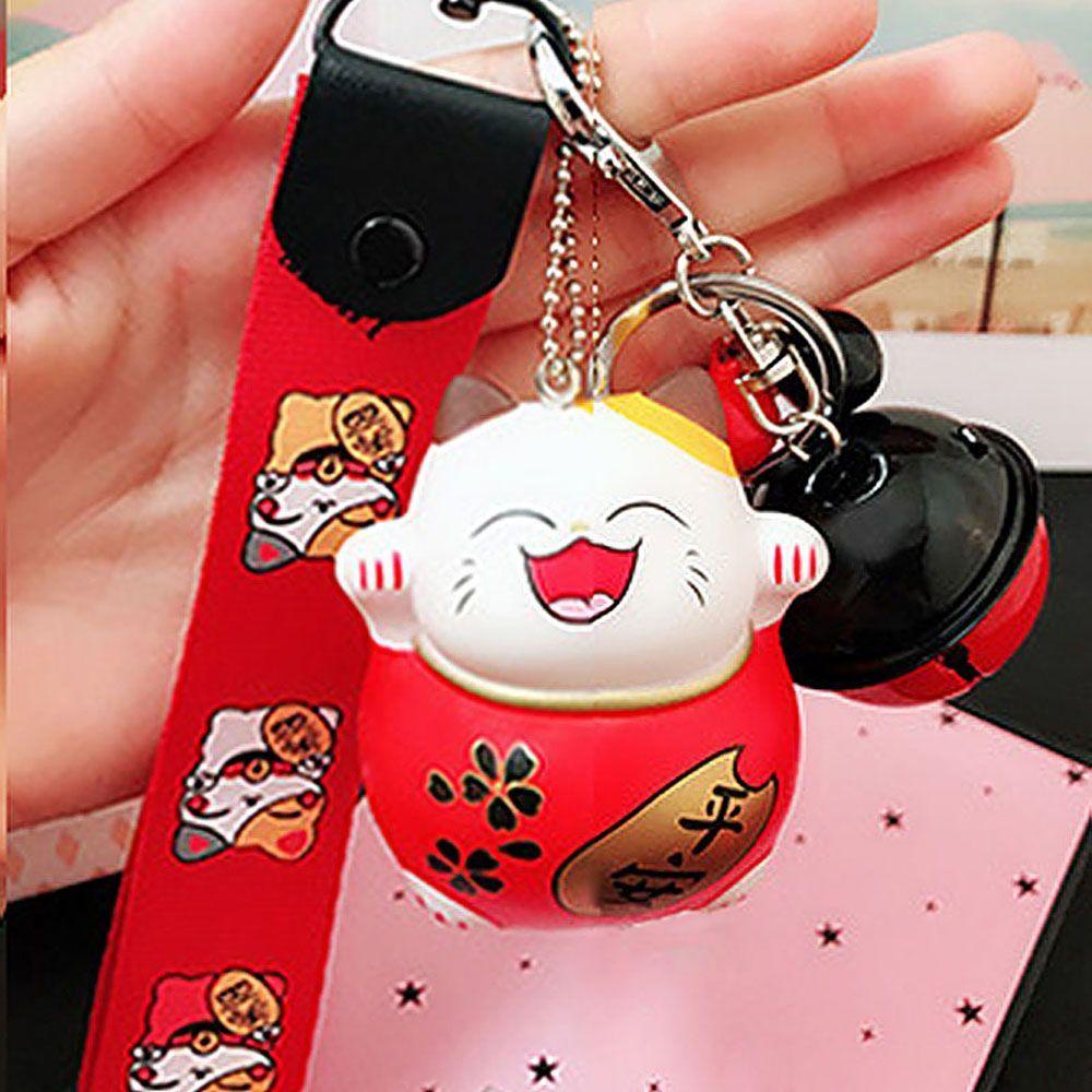 1 Móc Khóa Hình Mèo May Mắn Kèm Chuông Giá Đỡ Túi Xách