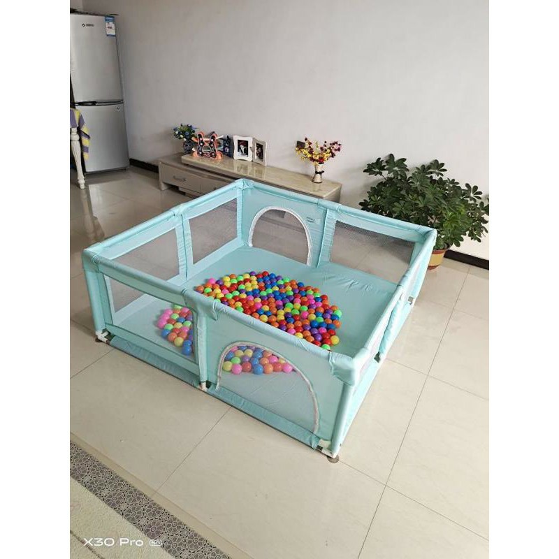 QUÂY CŨI KIÊM NHÀ BÓNG CHO BÉ CHỐNG VA ĐẬP (Loại 2 cửa kích thước 150x150x70cm) , Quây cũi góc vuông trẻ em KB-550