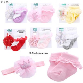 Băng đô + vớ cho bé gái sơ sinh xuất khẩu
