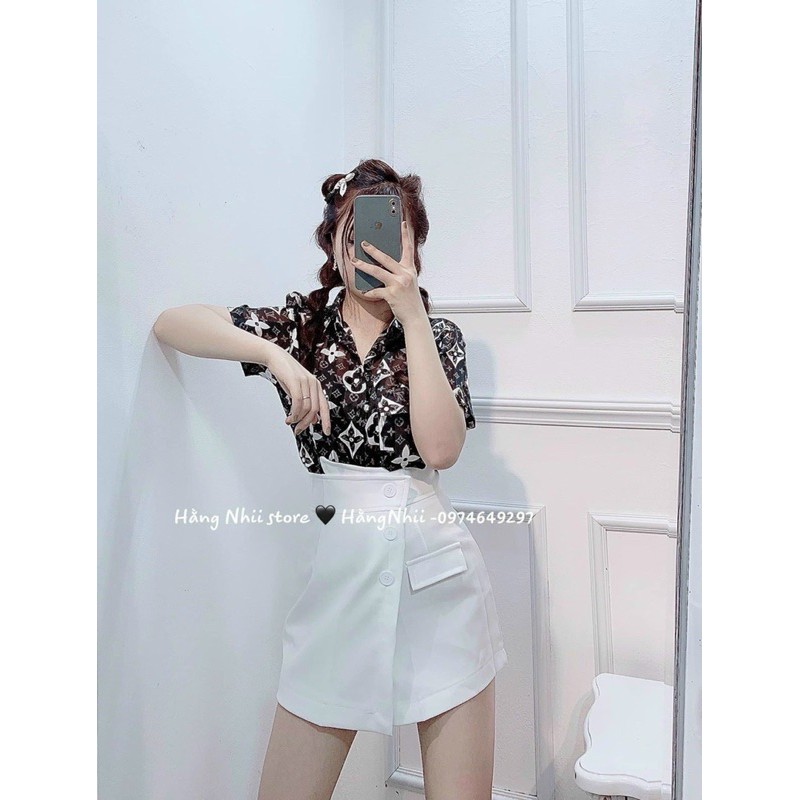 [Mã WASKT410K giảm 10K đơn 50K] Áo sơ mi lụa cộc tay hoạ tiết chữ to