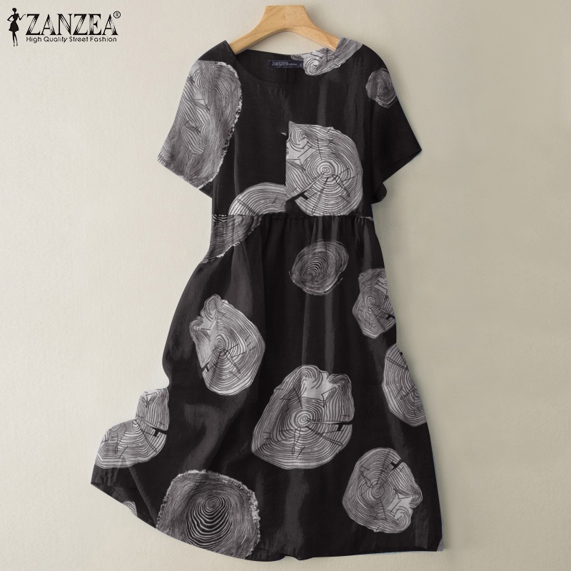 Zanzea Đầm Nữ Ngắn Tay Cổ Tròn Form Rộng Thời Trang Hàn
