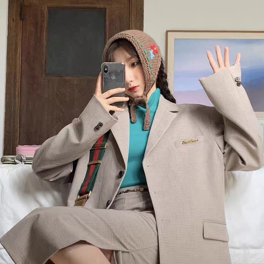 Băng đô cài tóc MG STUDIO dệt kim họa tiết hoa phong cách vintage