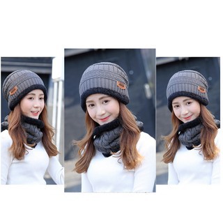 Mũ len kèm khăn Unisex lót lông mềm mịn, giữ ấm cổ và đầu Freesize thích hợp sử dụng cho cả nam và nữ
