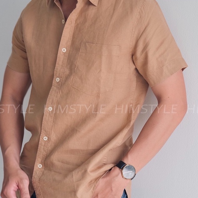 Áo Sơ Mi Nam Linen Tưng Tay Ngắn 1 Túi
