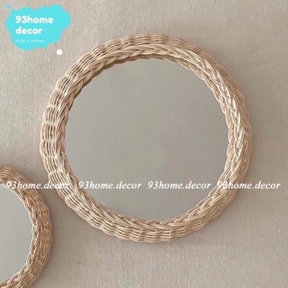 Gương tròn viền may đan phong cách vintage, gương decor