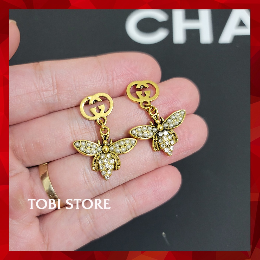 Bông tai thương hiệu GG ong vàng đính ngọc nhân tạo cao cấp TB585