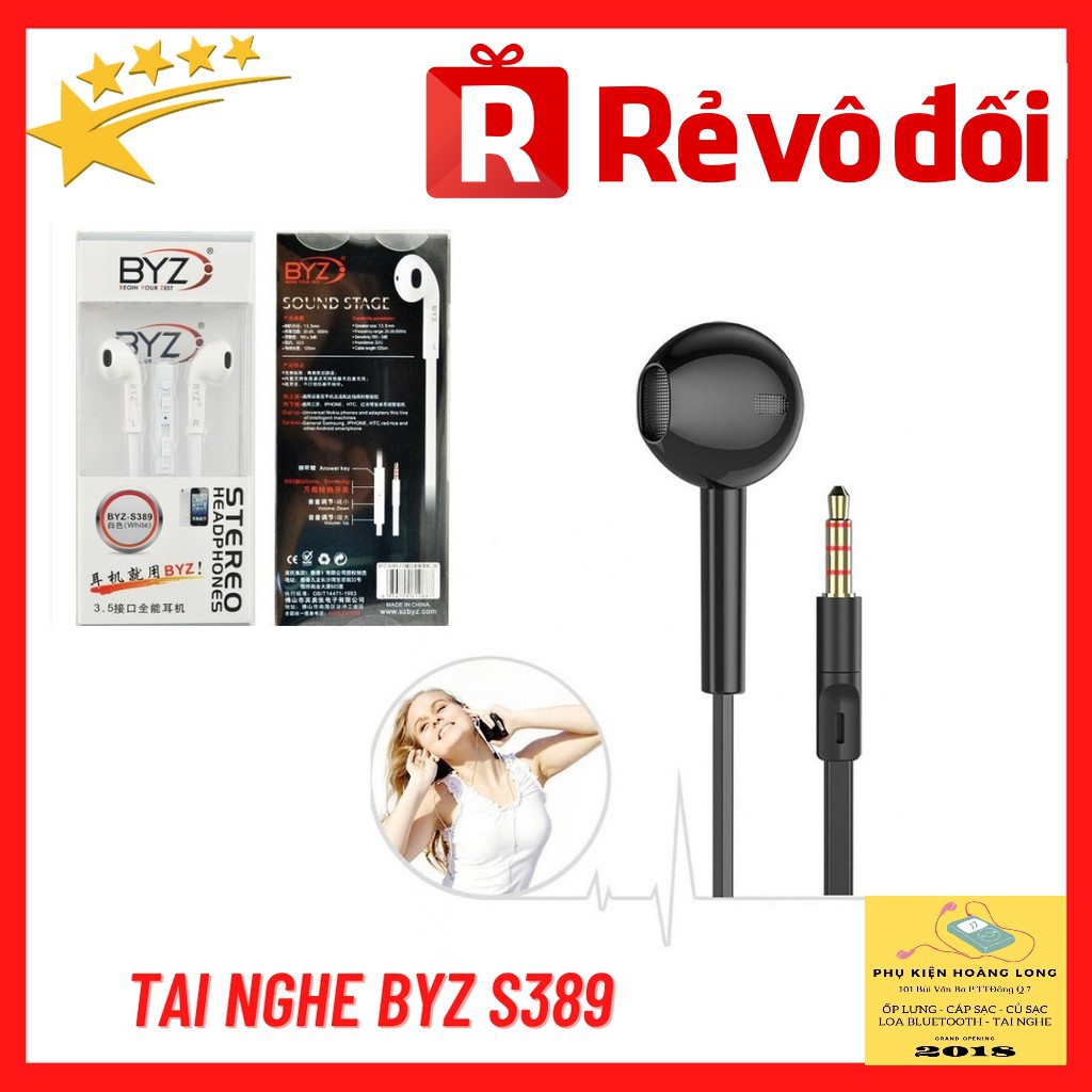 Tai Nghe BYZ S389 - Nhét Tai - Dây Dẹt Chống Rối - Âm Thanh Cực Căng Cực Nét - Hifi - Sống Động - Chính Hãng BYZ