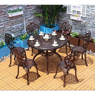 Bàn ghế sân vườn nhôm đúc 6 ghế 1 bàn tròn 100cm nhập khẩu mẫu hoa lan
