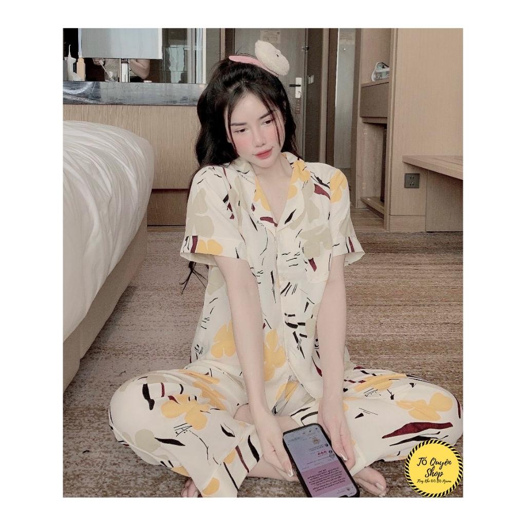 Đồ bộ pijama lụa mặc nhà áo cộc quần dài mango cao cấp họa tiết dễ thương TỐ QUYÊN SHOP