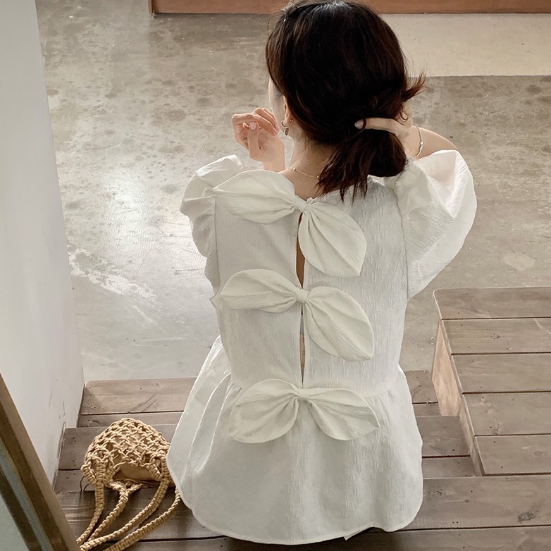 Áo Kiểu Búp Bê Tay Ngắn Thắt Nơ Sau Lưng Màu Xanh Lá Dễ Thương 49529