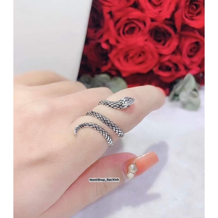 Nhẫn bạc Rắn cuốn 3 vòng, Nam Nữ đều đeo được thời trang cá tính độc đáo Mainomi Shop Bạc Xinh