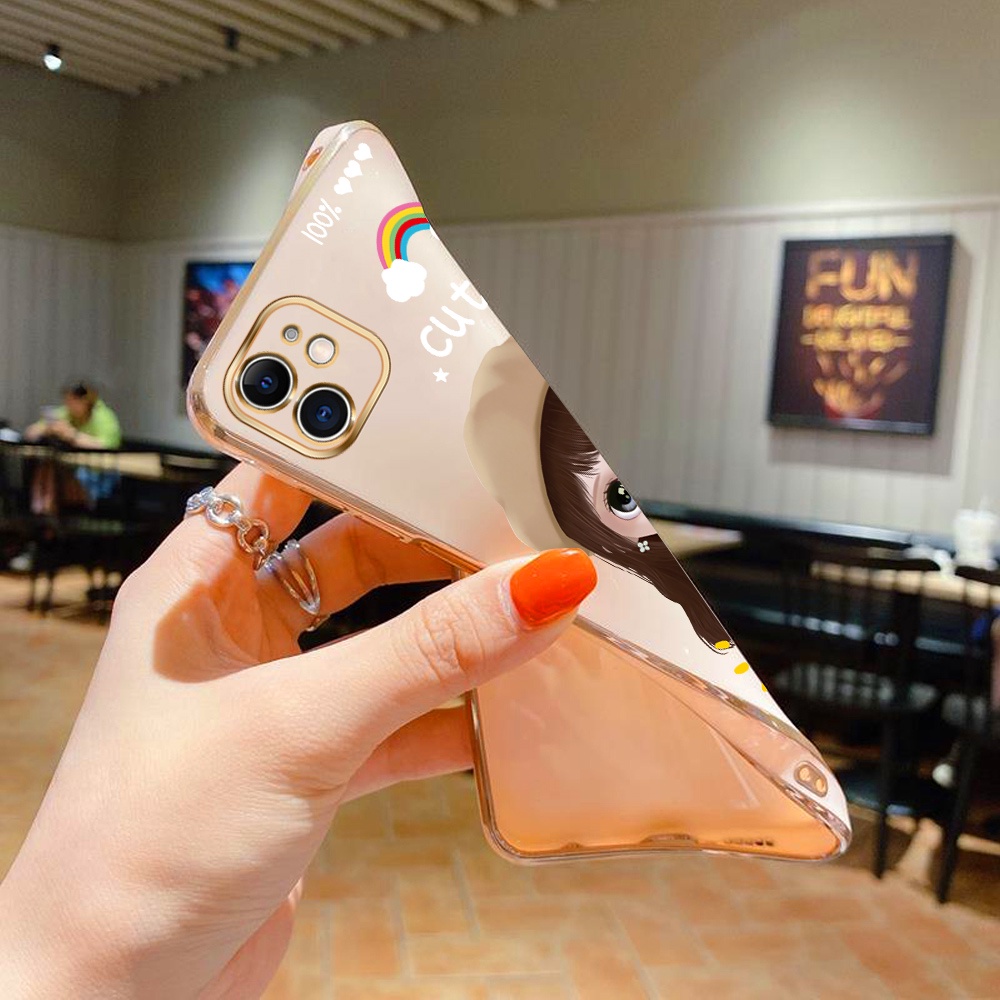 Ốp Điện Thoại Viền Vuông In Hình Cô Gái Hoạt Hình Dễ Thương Kèm Dây Đeo Cho Samsung Galaxy A73 A53 A33 A13 5G A23 A03