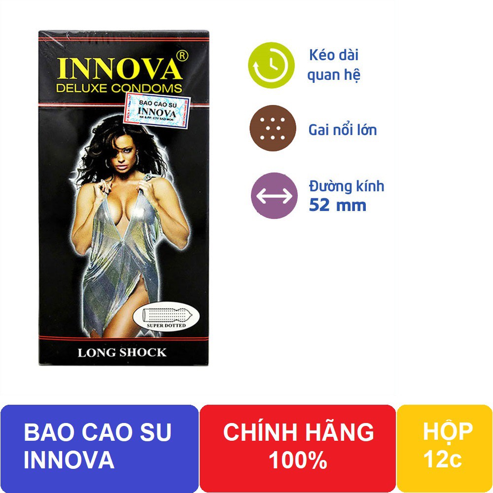 [CHÍNH HÃNG] BAO CAO SU INNOVA KÉO DÀI THỜI GIAN QUAN HỆ TỐT NHẤT, CÓ GAI, NHIỀU GEL BÔI TRƠN HỘP LỚN 12 CÁI