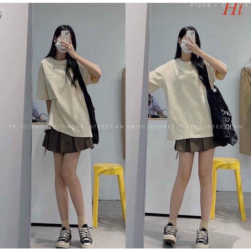 Áo phông unisex chữ nhỏ Again basic form rộng tay lỡ dành cho nam nữ