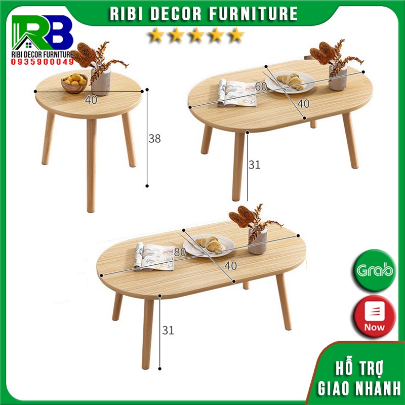 Bàn sofa, bàn trà sofa hình Ovan 2 tầng cạnh cong tròn chân gỗ tự nhiên chắc chắn hiện đại BSF212
