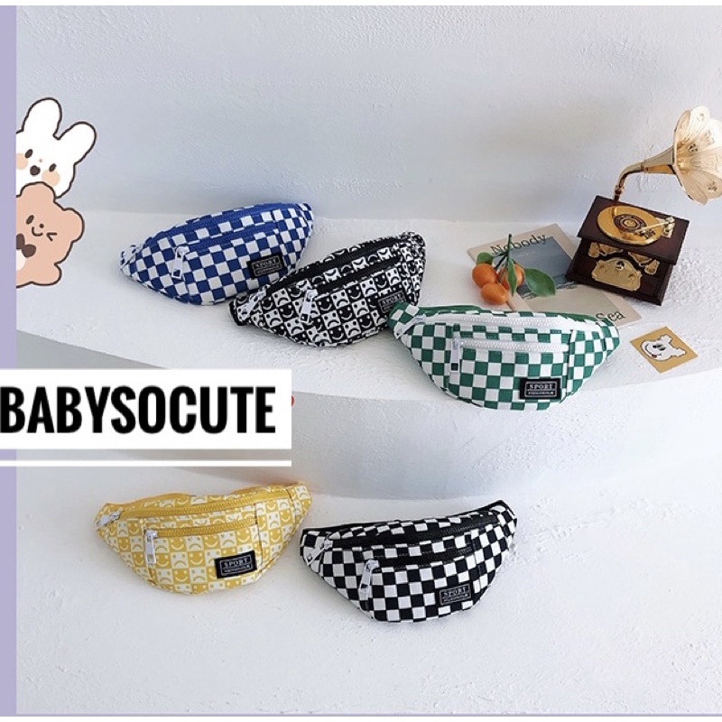 Túi bao tử caro mặt cười cho bé trai bé gái mới B69-21135