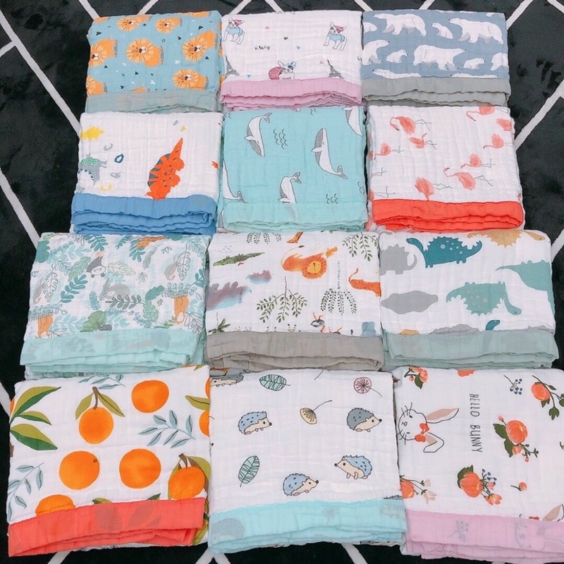 Chăn  sợi tre Manny 4 lớp bo viền mềm mại cho bé (120×120cm) -chất liệu không đổ lông,  thoáng mát cho bé